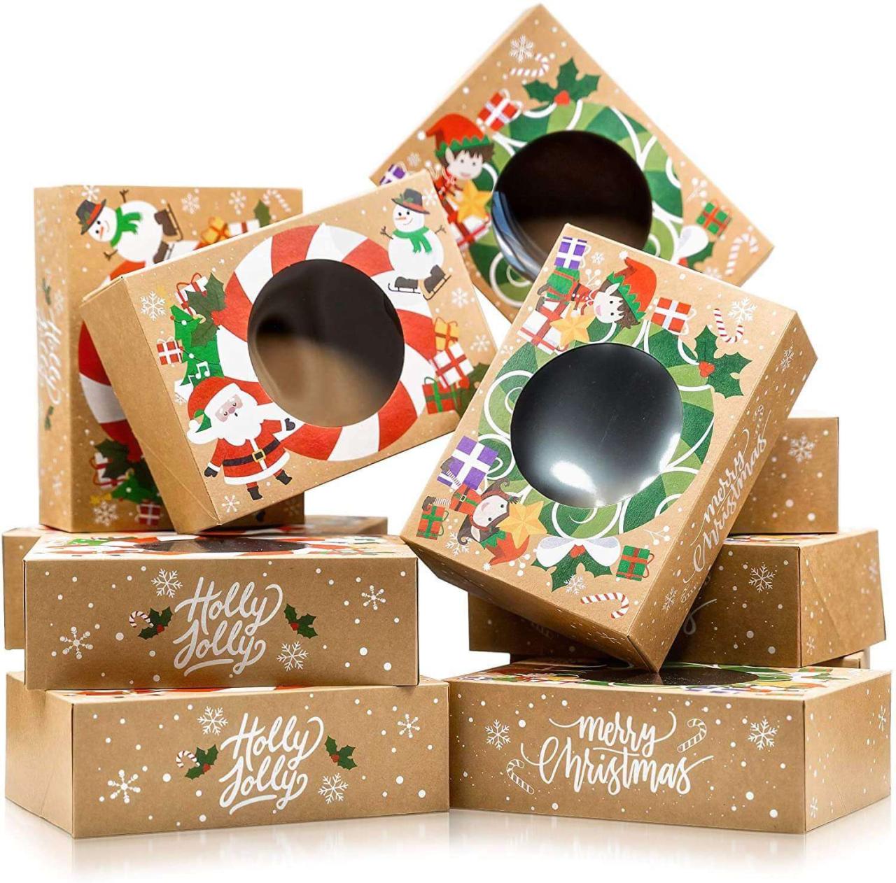 Christmas cookie gift boxes cookies containers window candy pastry kraft food diy holiday treat bakery favors value party Christmas cookie gift boxes cookies containers window candy pastry kraft food diy holiday treat bakery favors value party