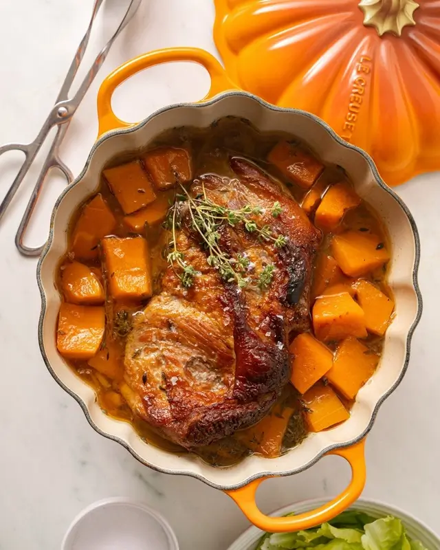 Apple Cider Braised Pork with Roasted Pumpkin