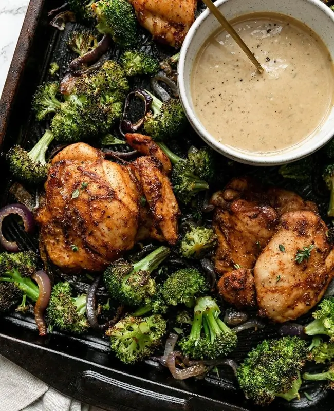 Baked Chicken Thighs with Broccoli and Parmesan