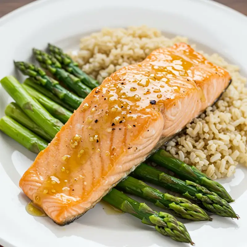 Baked Salmon with Asparagus and Brown Rice