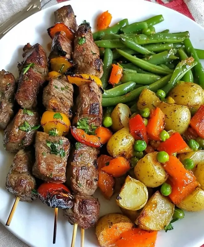 Beef and Vegetable Kebabs with Tzatziki