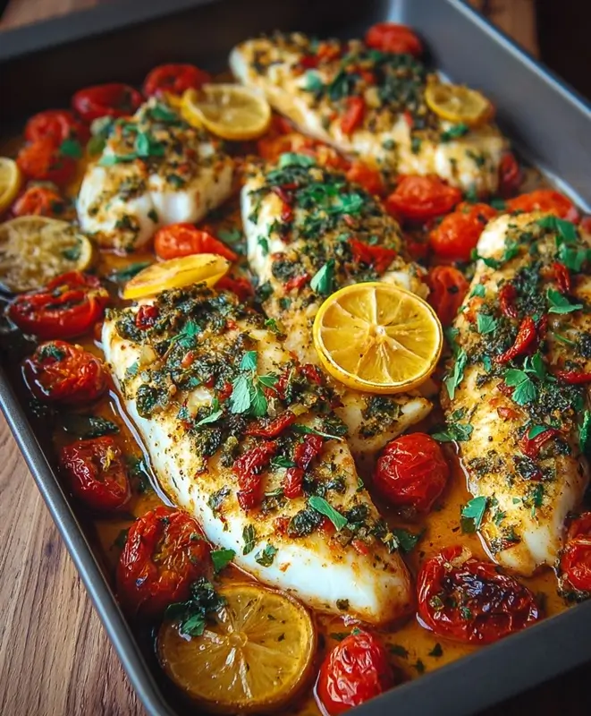 Lemon Herb Baked Cod with Tomatoes
