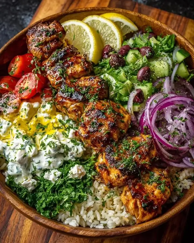 Lemon Herb Chicken Souvlaki Bowls