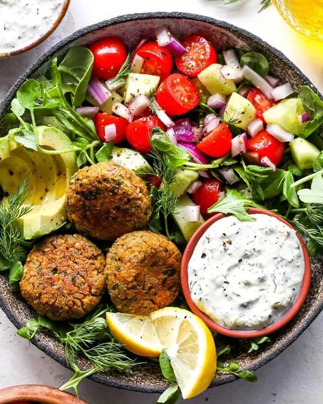 Lemon Herb Falafel Bowls with Everything Sauce