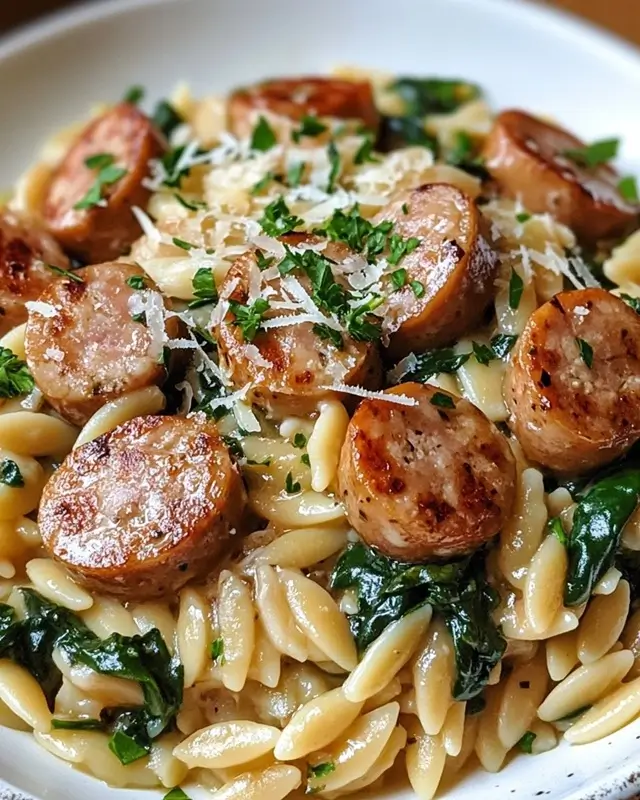 One-Skillet Sausage and Spinach Orzo