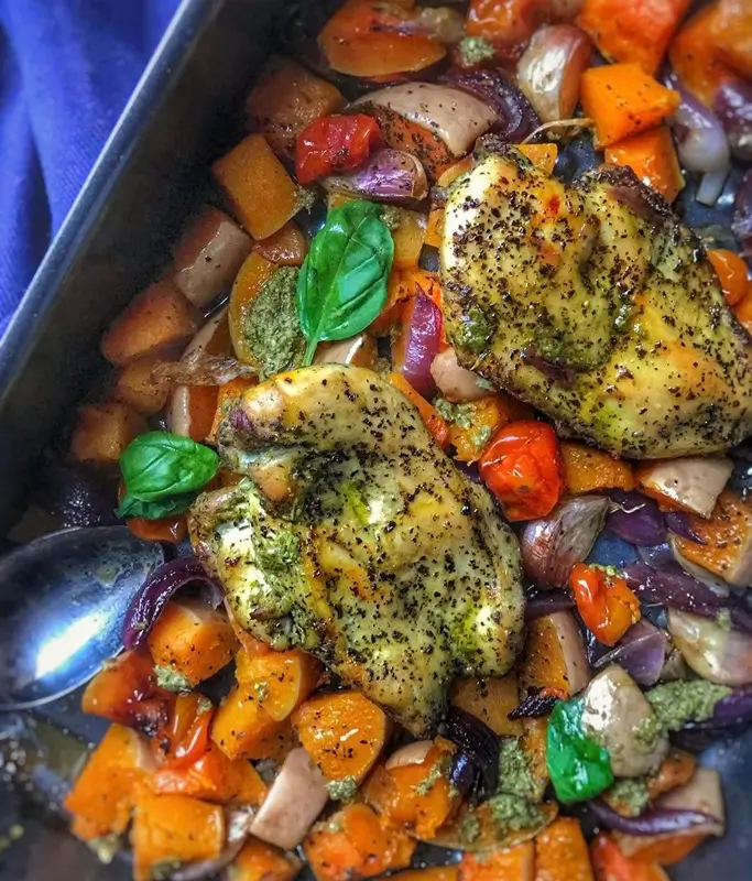Pesto Chicken & Veggie Sheet Pan