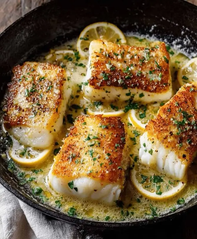 Skillet Garlic Butter Cod with Green Beans