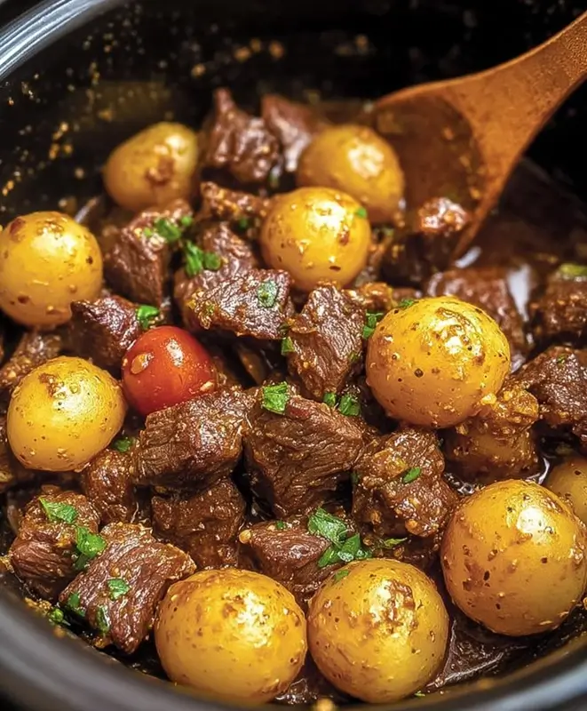 Slow Cooker Garlic Butter Beef with Potatoes