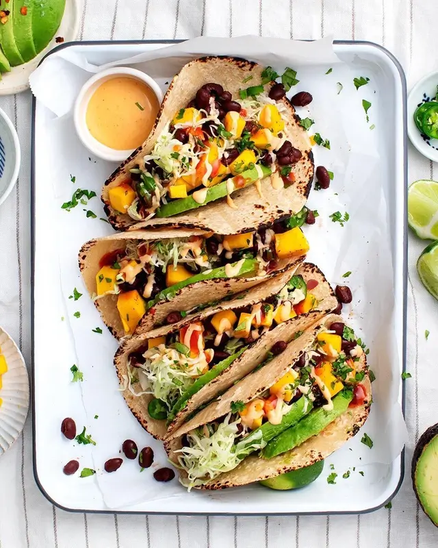 Spicy Black Bean Tacos with Mango Salsa
