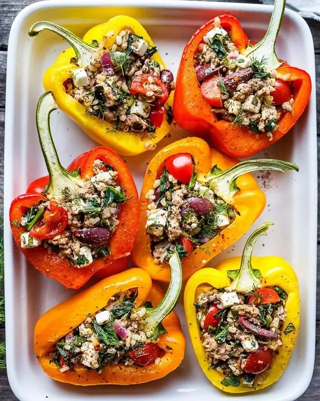 Turkey and Spinach Stuffed Bell Peppers