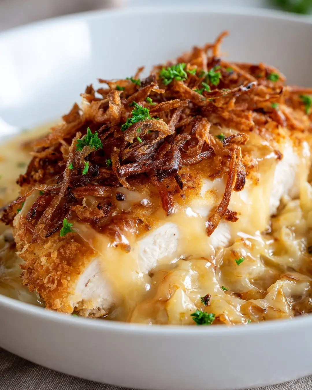 Ingredients for French Onion Chicken Rice Bake laid out on a wooden surface