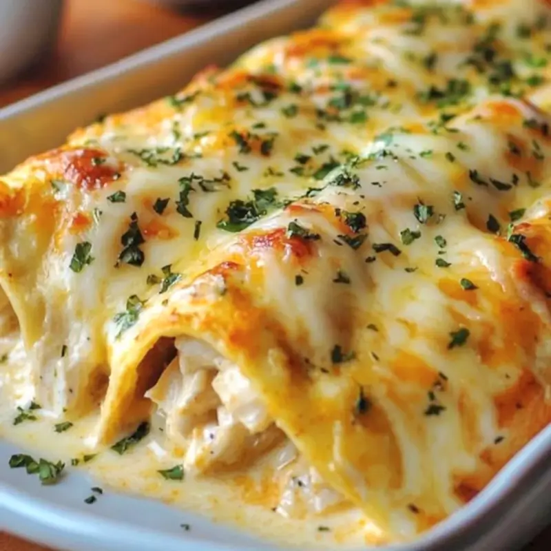 Creamy white enchilada sauce being whisked in a saucepan with green chiles