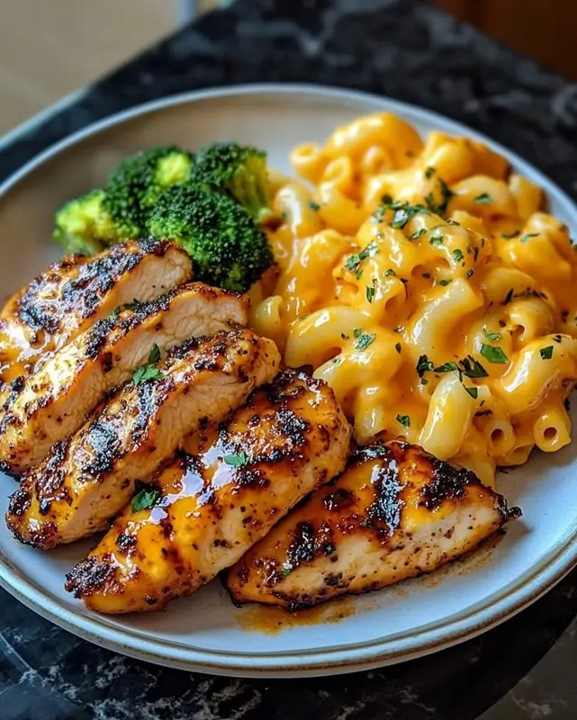 Honey pepper chicken mac and cheese in skillet