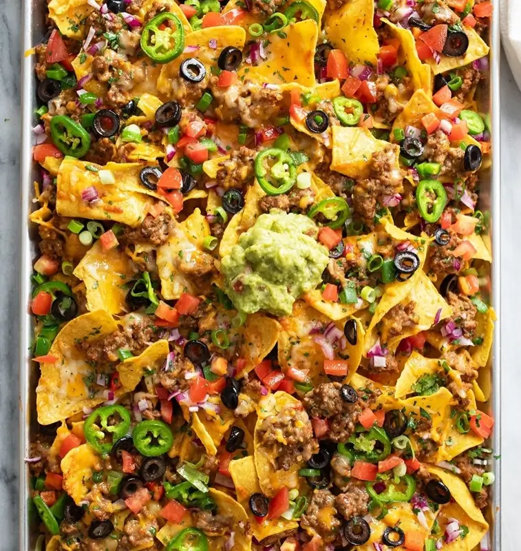 Ingredients for loaded potato taco bowl on a wooden board