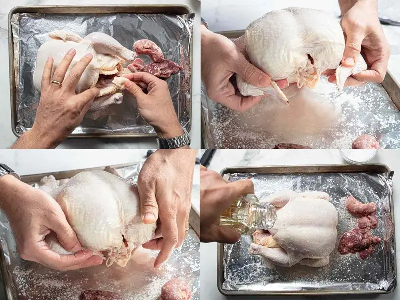 Patting chicken breast dry with paper towels before searing