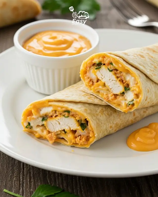 Quick cheesy garlic chicken wraps served as an easy weeknight dinner