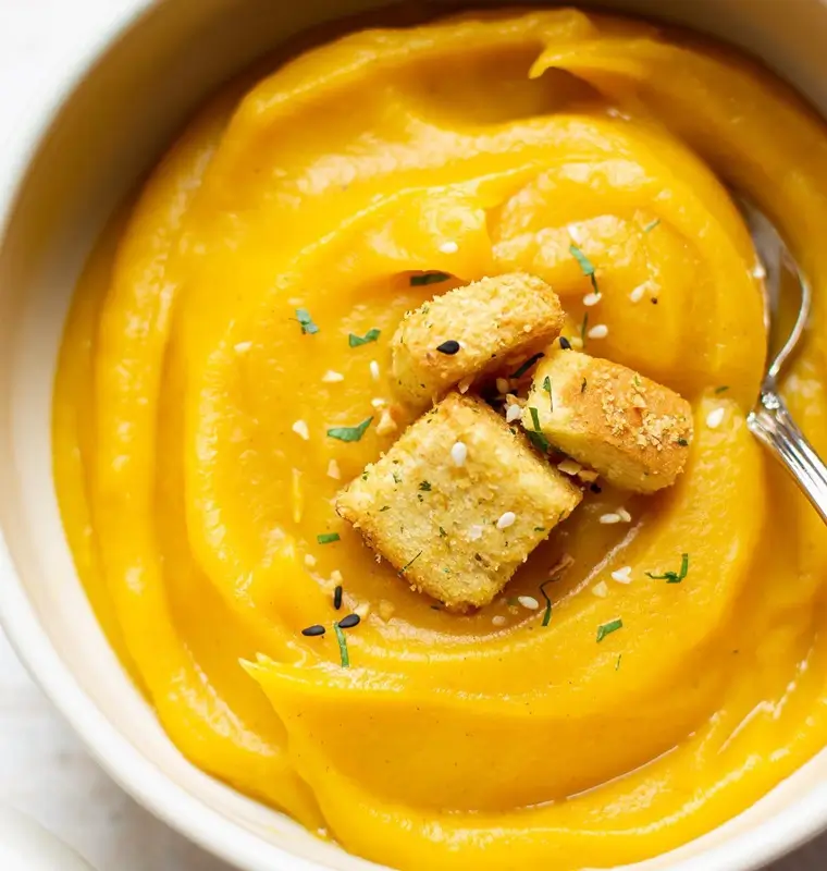 This butternut squash soup recipe is thick, creamy, healthy, and naturally sweet. It’s the perfect cozy fall soup! It has a touch of coconut milk to make it extra silky and delicious.