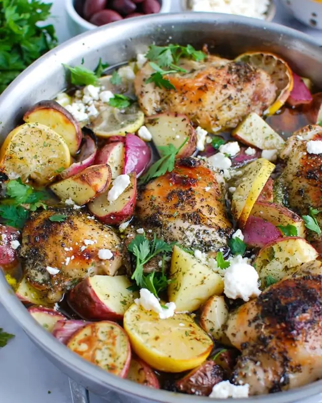 Greek Lemon Chicken Thighs with Potatoes