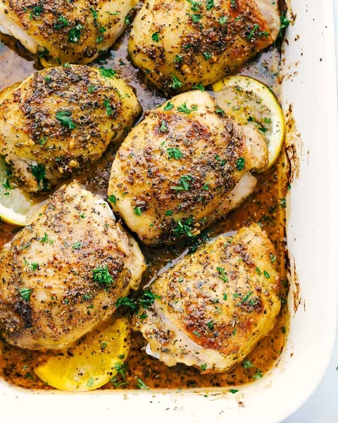 Baked Chicken Thighs with Soft Roasted Carrots