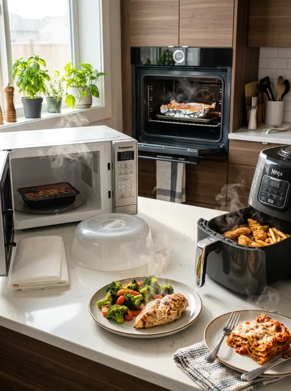 How do I reheat freezer dinners without them getting soggy?