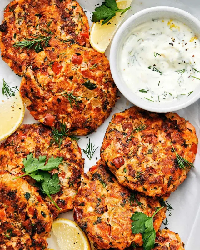 Salmon Patties with Dill Yogurt Sauce