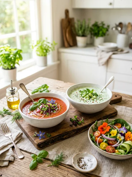Refreshing Cold Soups and Salads for Two